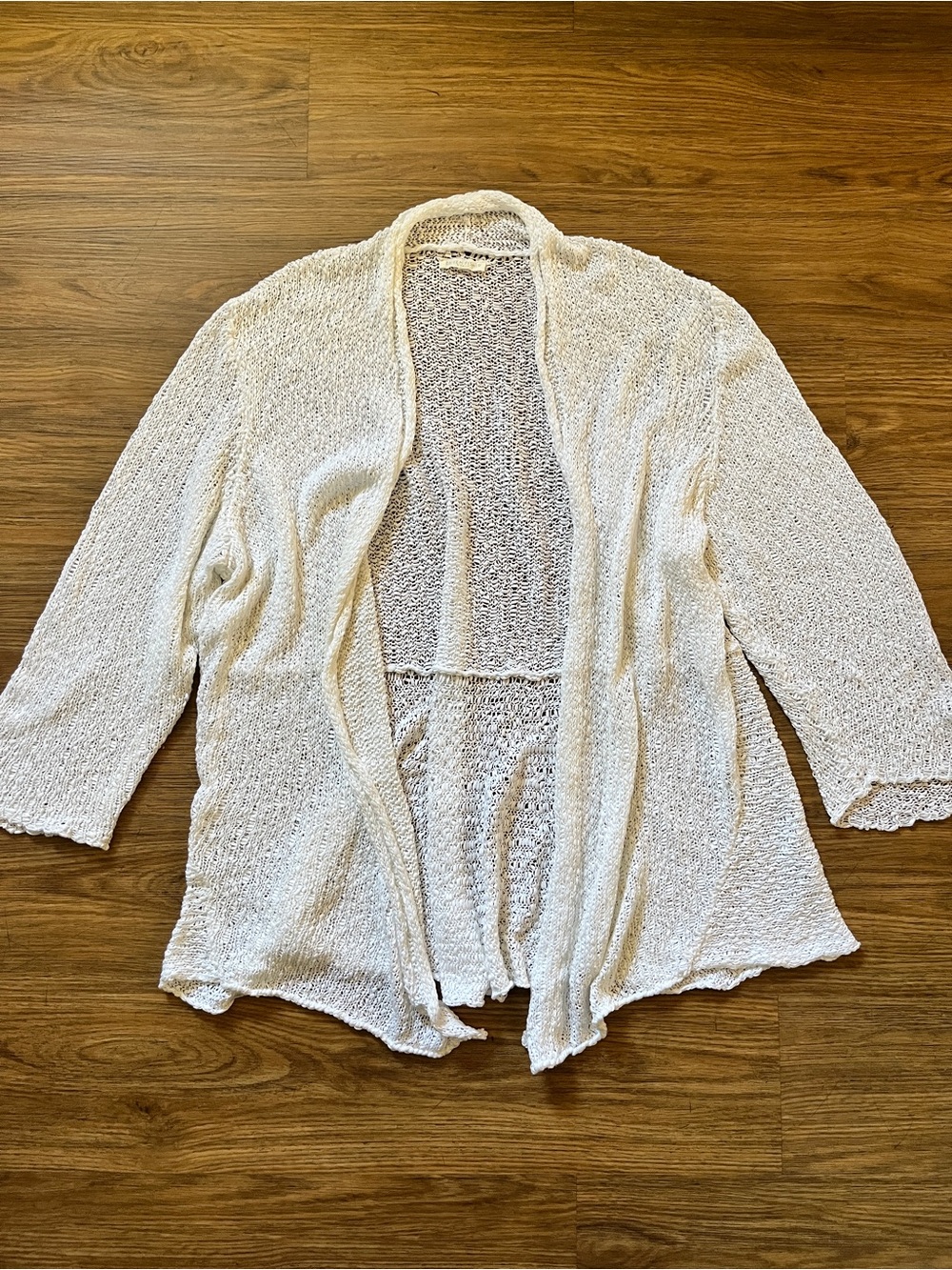 Eileen Fisher Knit Cardigan Coastal White Draped Open Front Sweater Lagenlook